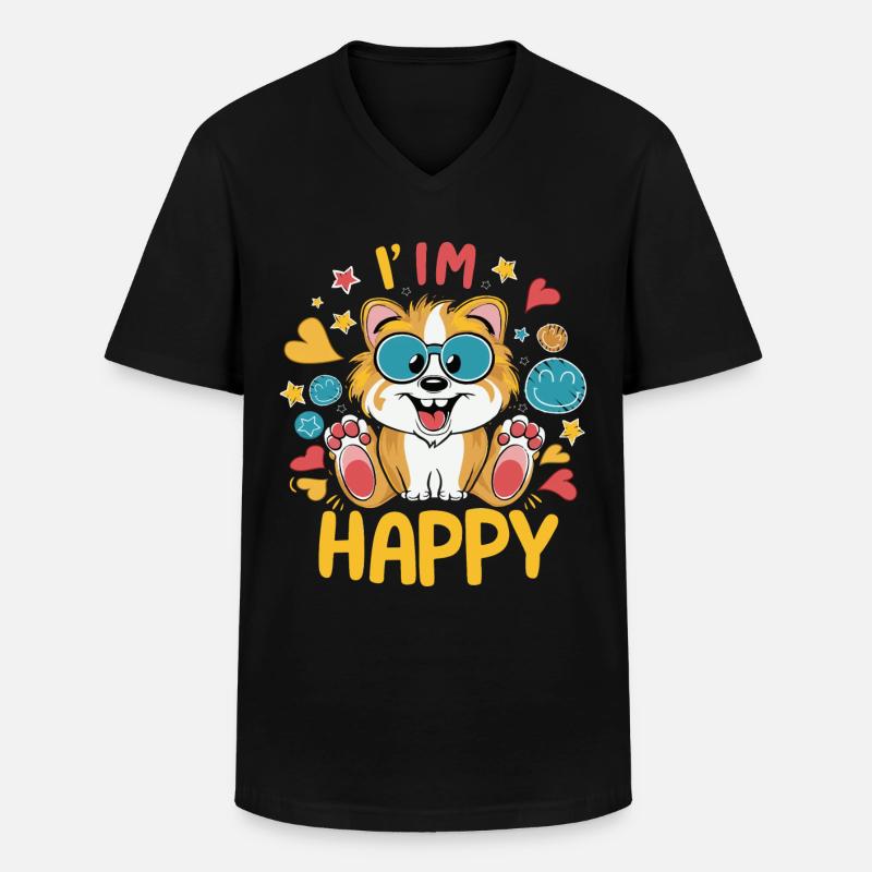 Ich bin glücklich - Männer-T-Shirt mit V-Ausschnitt - Schwarz