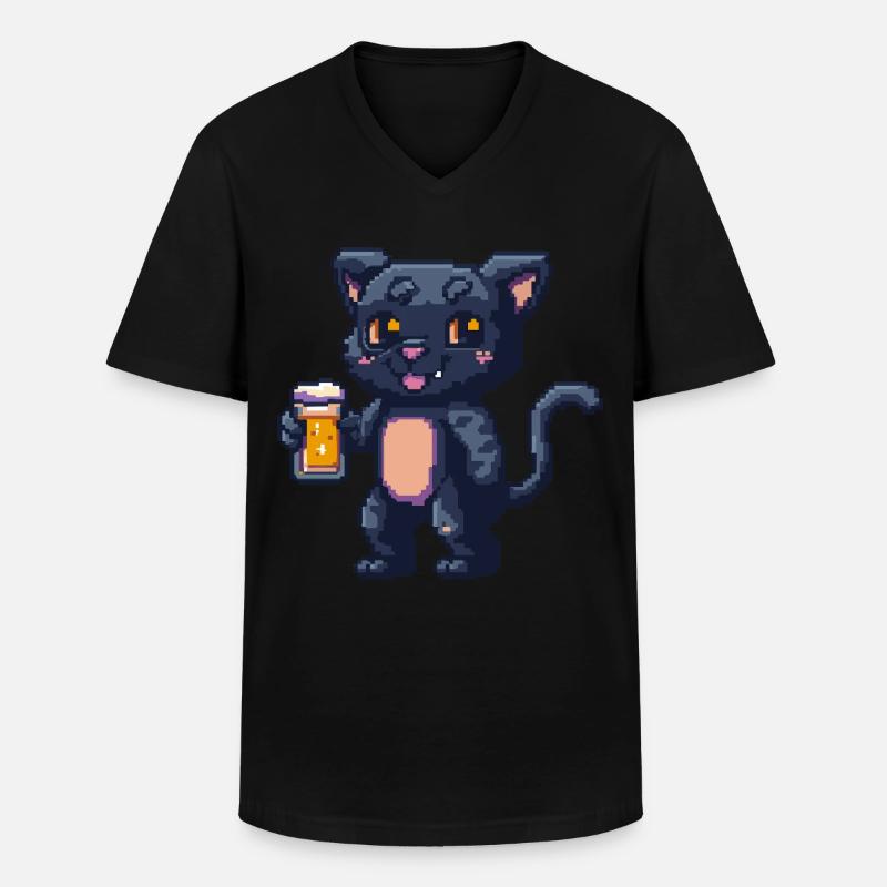Panther Pixel Bier - Männer-T-Shirt mit V-Ausschnitt - Schwarz