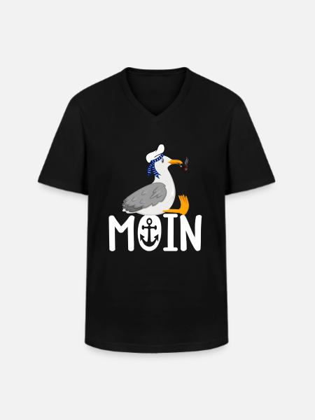 Moin Möwe Seemann - Männer-T-Shirt mit V-Ausschnitt - Schwarz