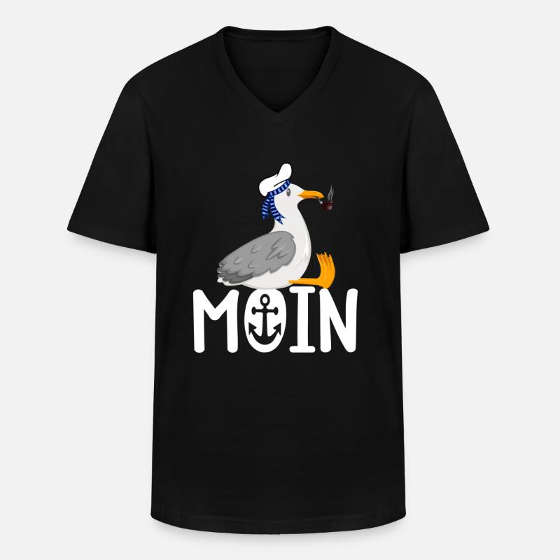 Moin Möwe Seemann - Männer-T-Shirt mit V-Ausschnitt - Schwarz