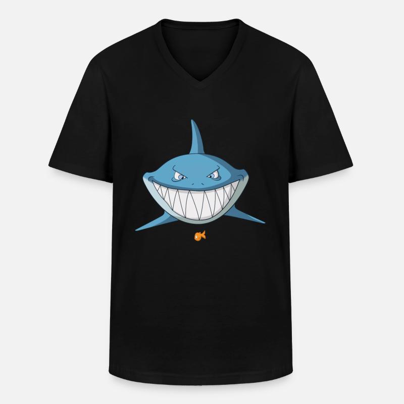 Hai Comic grinst - Fun - Männer-T-Shirt mit V-Ausschnitt - Schwarz