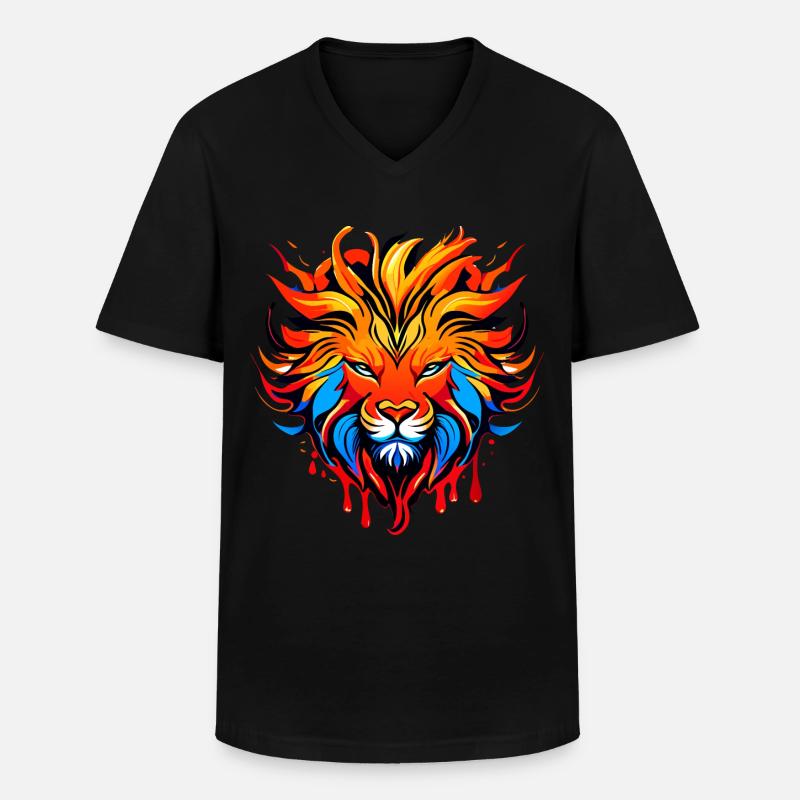 Leone, Segno zodiacale colorato - Maglietta da uomo classica con scollo a V - nero