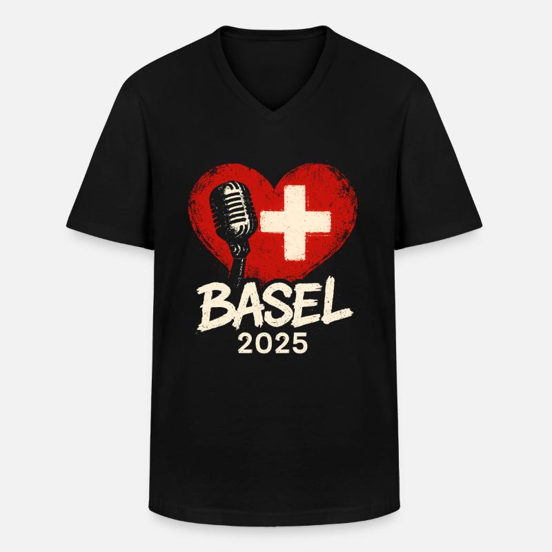 Basel 2025 ESC - Männer-T-Shirt mit V-Ausschnitt - Schwarz
