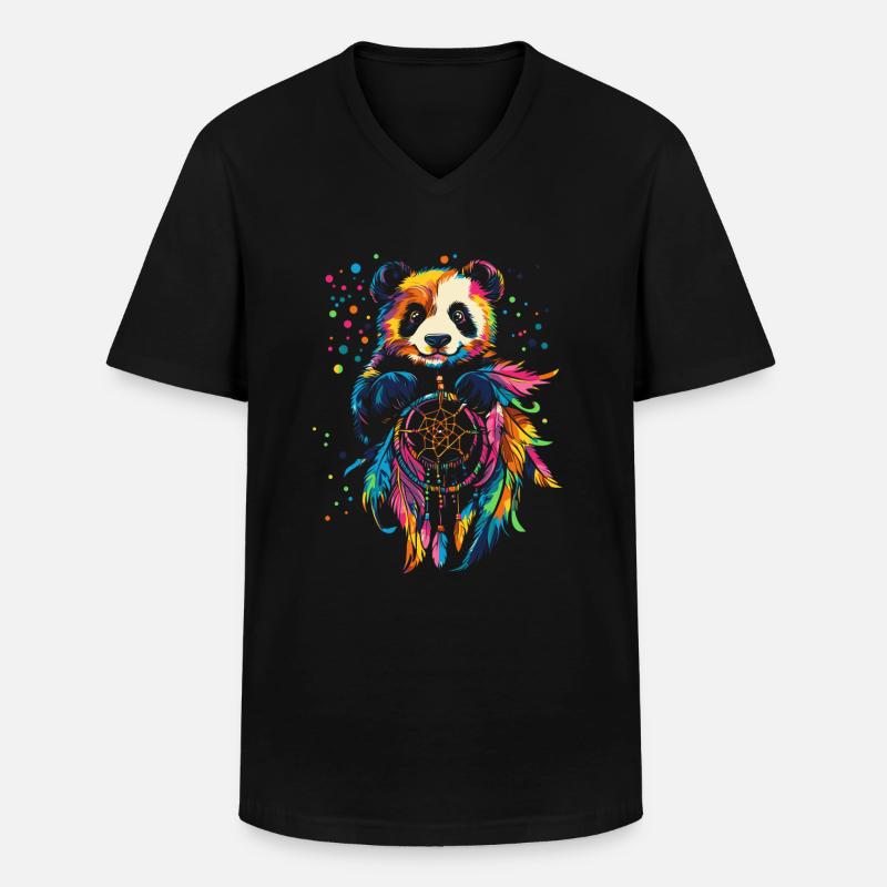 Panda mitTraumfänger - Männer-T-Shirt mit V-Ausschnitt - Schwarz
