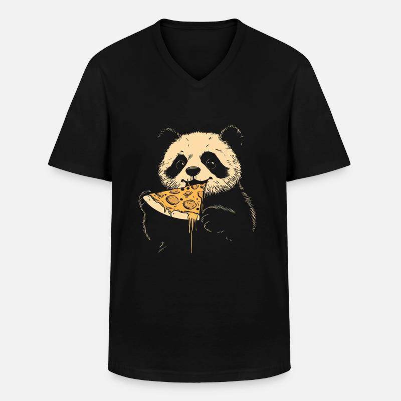 Panda eats pizza - Men's V-Neck T-Shirt - black