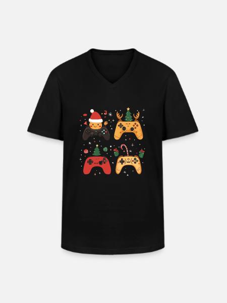 Gaming Controller mit Weihnachtsdekoration - Männer-T-Shirt mit V-Ausschnitt - Schwarz