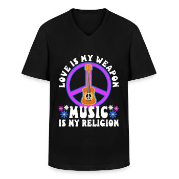 L’amour est mon arme, la musique est ma religion. - T-shirt col V Homme - noir - Devant - AI Model Male 178 dark (178cm)