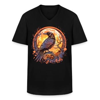 Rabe, Vollmond, keltisch, nordisch, Pagan, Vogel, - Männer-T-Shirt mit V-Ausschnitt - Schwarz - Vorne - AI Model Male 178 dark (178cm)