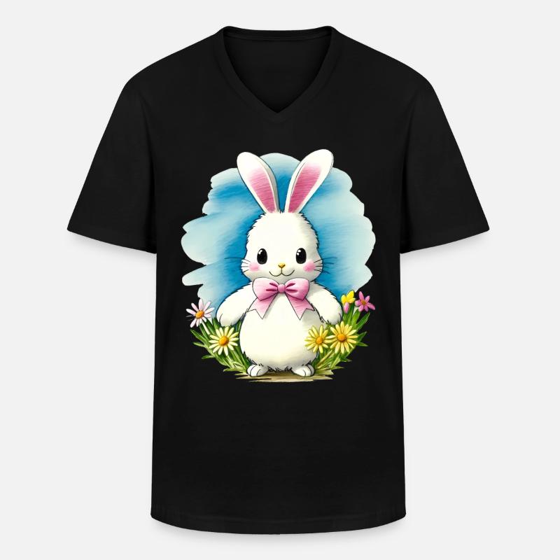 Hase Frühling Geschenk - Männer-T-Shirt mit V-Ausschnitt - Schwarz