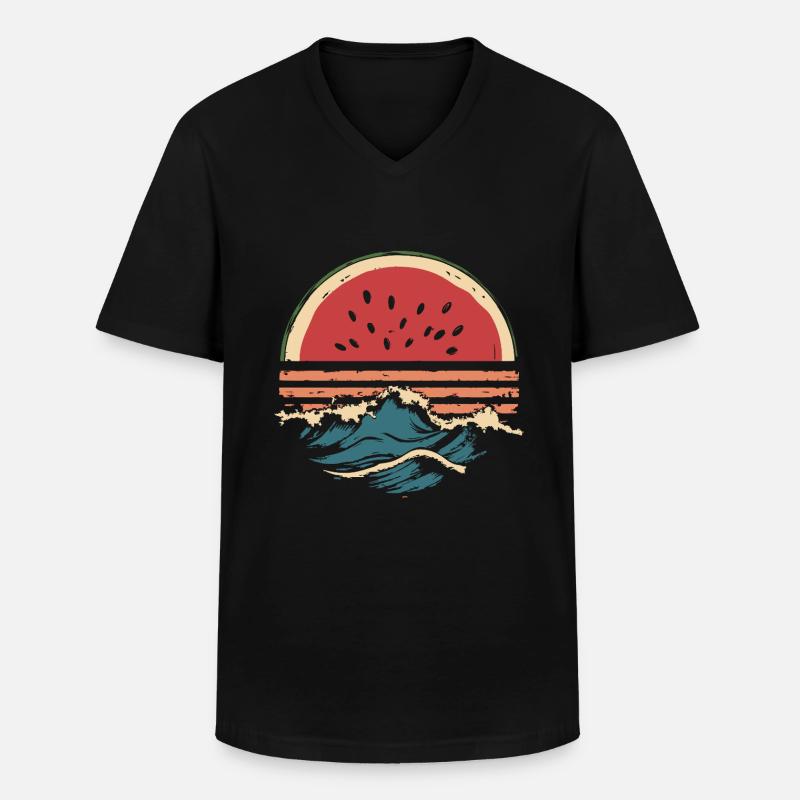 Pastèque Mer Plage Été - T-shirt col V Homme - noir