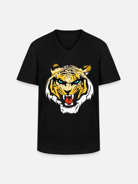 Cool tiger head t-shirt - Men's V-Neck T-Shirt - black