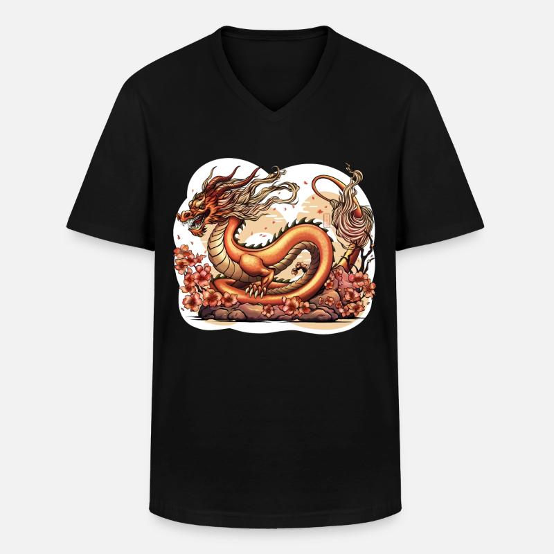 Ryū Japanischer Drache - Männer-T-Shirt mit V-Ausschnitt - Schwarz