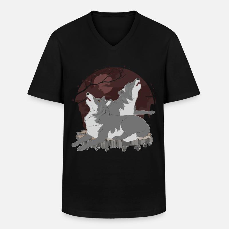 Wolf - Männer-T-Shirt mit V-Ausschnitt - Schwarz