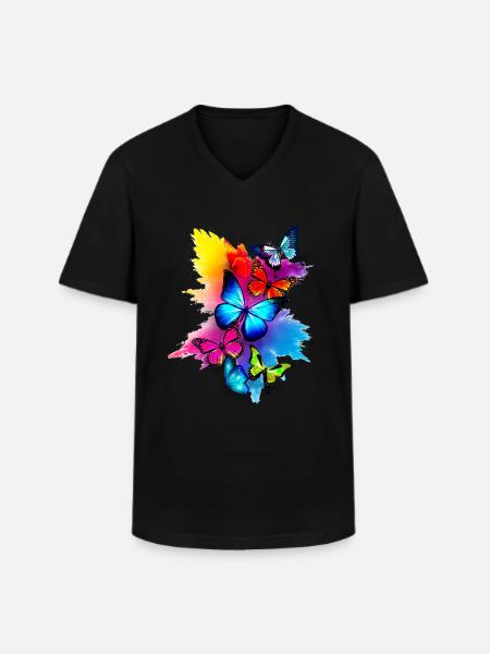 Schmetterling Splash Bunt - Männer-T-Shirt mit V-Ausschnitt - Schwarz