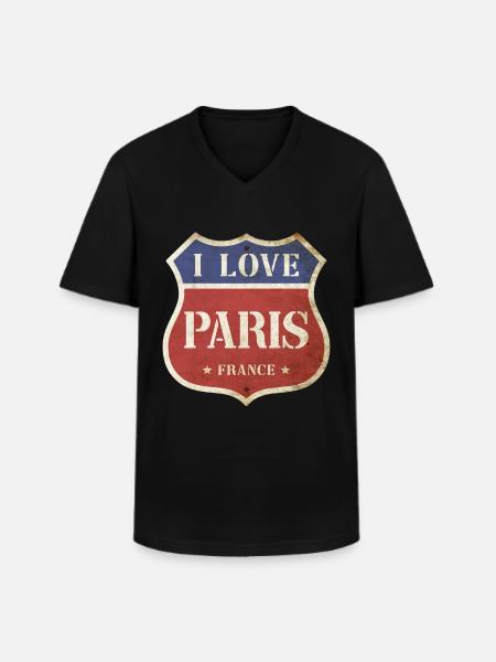 Parijs Frankrijk Stad I Love Vintage Retro Sign - Klassiek mannen T-shirt met V-hals - zwart