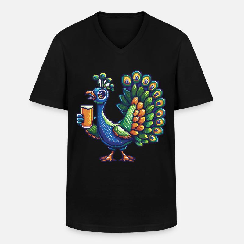 Pfau Vogel Pixel Bier - Männer-T-Shirt mit V-Ausschnitt - Schwarz
