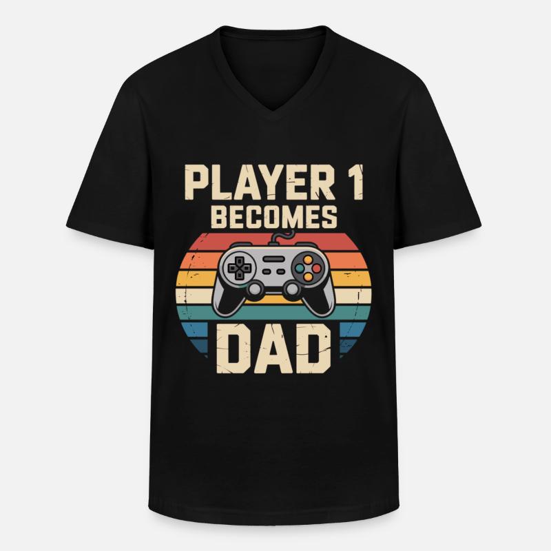 Player 1 wird Papa - Männer-T-Shirt mit V-Ausschnitt - Schwarz