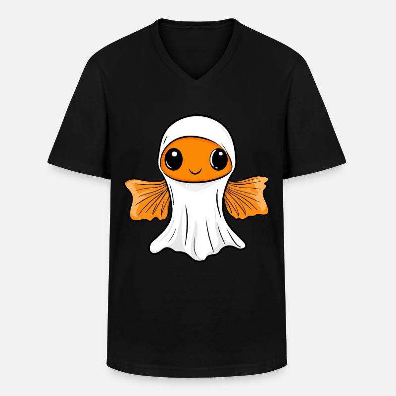 Goldfish Halloween Comic Ghost - Men's V-Neck T-Shirt - black