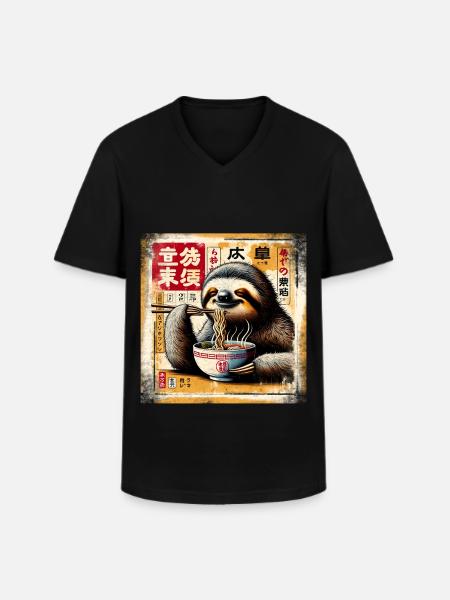 Sloth Ramen Grunge Poster Style - Men's V-Neck T-Shirt - black