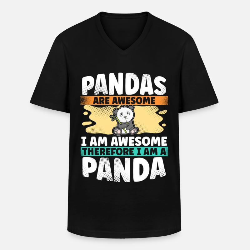 Panda - T-shirt col V Homme - noir