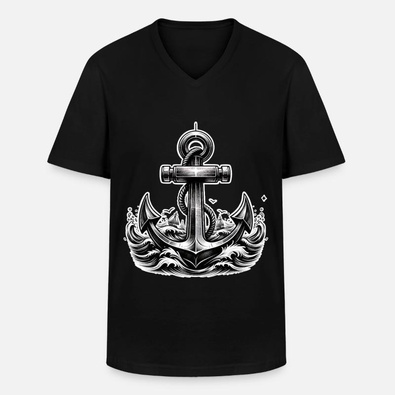 Anker - Männer-T-Shirt mit V-Ausschnitt - Schwarz