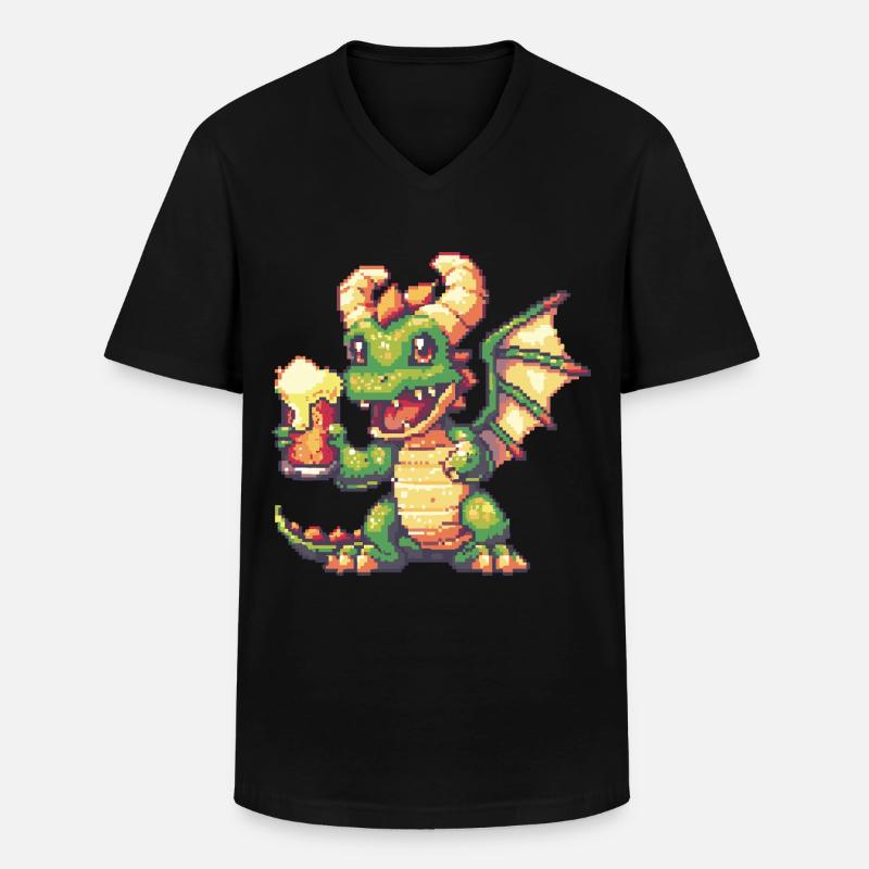 Drache Pixel Bier - Männer-T-Shirt mit V-Ausschnitt - Schwarz