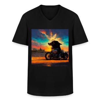 Hund fährt Motorrad Hündin Schädel Totenkopf Skull - Männer-T-Shirt mit V-Ausschnitt - Schwarz - Vorne - AI Model Male 178 dark (178cm)