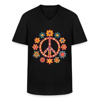 Logo Peace and Love avec des couleurs vintage - T-shirt col V Homme - noir - Devant - AI Model Male 178 dark (178cm)