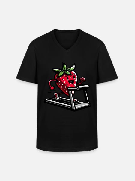 A strawberry on a treadmill - Men's V-Neck T-Shirt - black