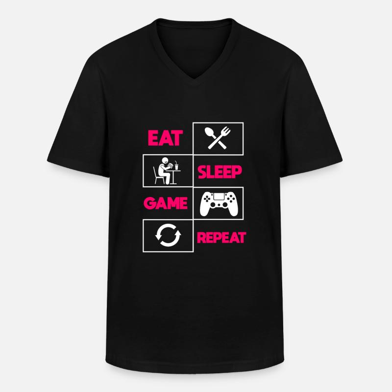 Eat Sleep Game Repeat - Männer-T-Shirt mit V-Ausschnitt - Schwarz