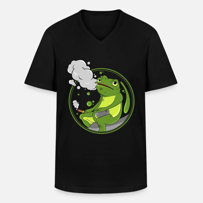 Frosch als Raucher mit Zigarre - Männer-T-Shirt mit V-Ausschnitt - Schwarz