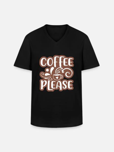 Kaffe venligst klistermærke Design 01 - Klassisk herre T-shirt med V-udskæring - sort