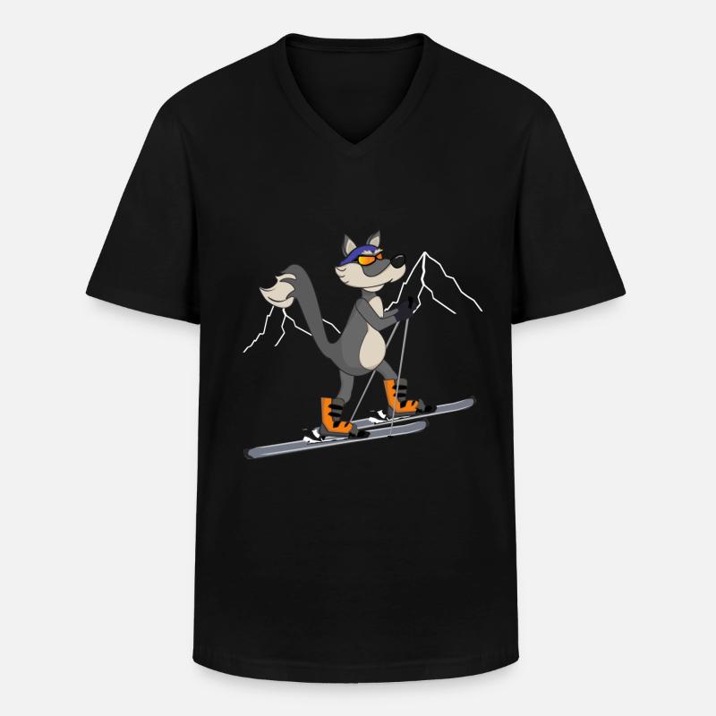 Skitour Ski Wolf - Männer-T-Shirt mit V-Ausschnitt - Schwarz