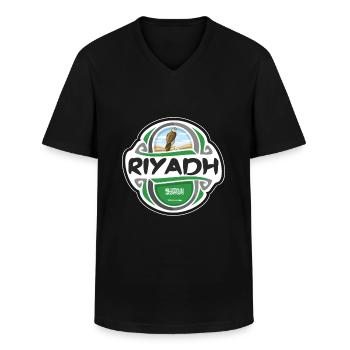 Riyadh Saudi Arabia Flag Travel Souvenir Badge Sta - Men's V-Neck T-Shirt - black - Front - AI Model Male 178 dark (178cm)