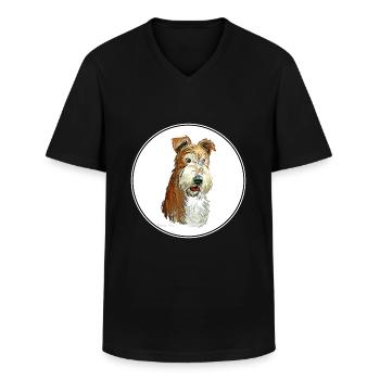 Wire Fox Terrier Dog Watercolor Illustration - Men's V-Neck T-Shirt - black - Front - AI Model Male 178 dark (178cm)