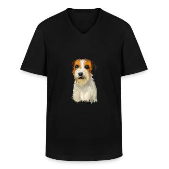 Russell Terrier Dog Watercolor Sketch Illustration - Men's V-Neck T-Shirt - black - Front - AI Model Male 178 dark (178cm)