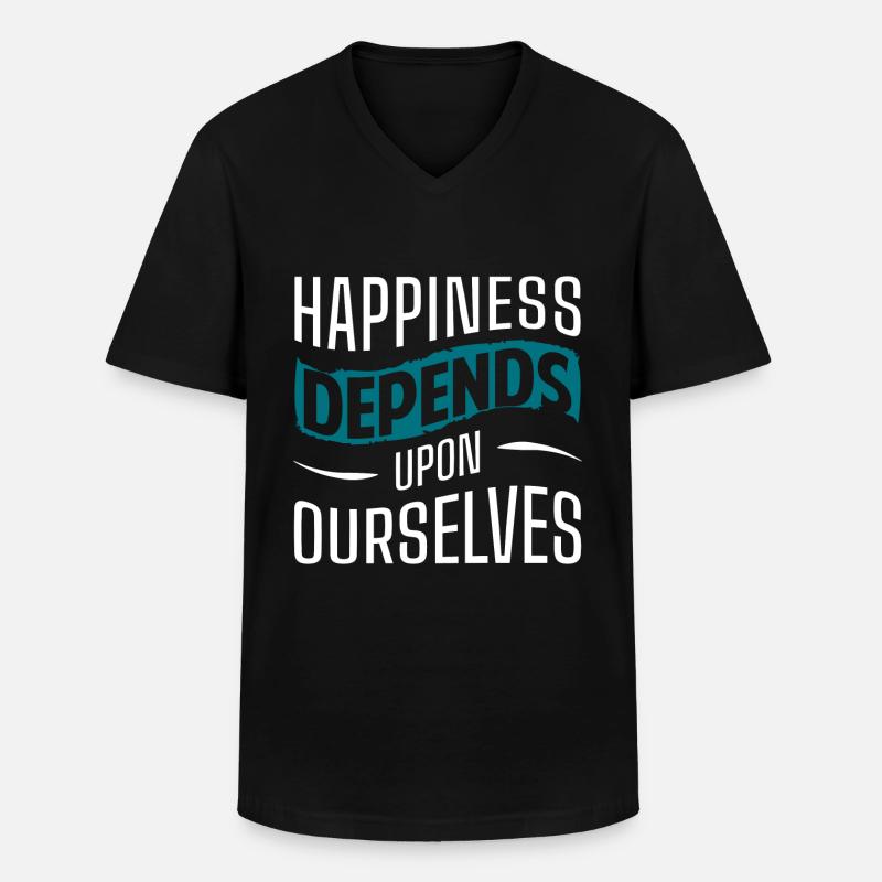 Cloverleaf Joie Amour Optimisme - T-shirt col V Homme - noir