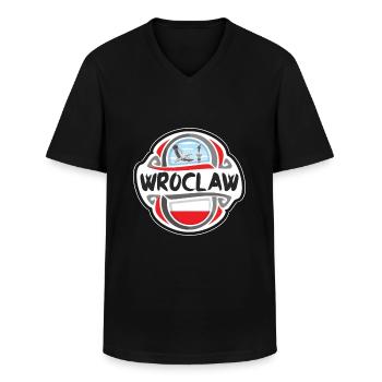 Wroclaw Pologne Drapeau Badge Voyage Souvenir Timbre - T-shirt col V Homme - noir - Devant - AI Model Male 178 dark (178cm)