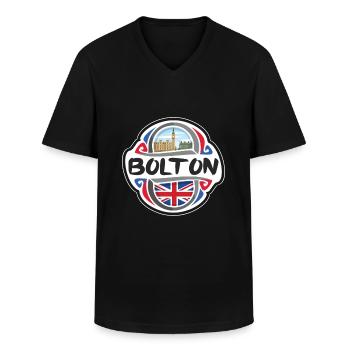 Bolton Royaume-Uni Royaume-Uni Drapeau Souvenir de voyage Badg - T-shirt col V Homme - noir - Devant - AI Model Male 178 dark (178cm)