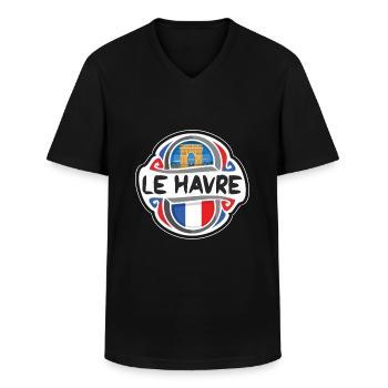 Le Havre France Flag Badge Travel Souvenir Stamp - Men's V-Neck T-Shirt - black - Front - AI Model Male 178 dark (178cm)