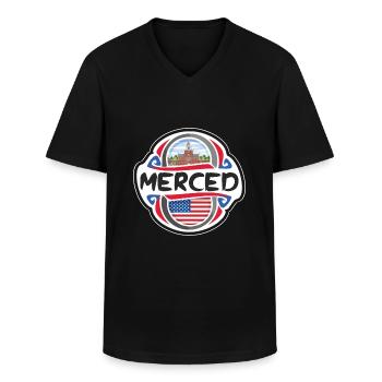 Merced USA Drapeau des États-Unis Souvenir de voyage Badg - T-shirt col V Homme - noir - Devant - AI Model Male 178 dark (178cm)