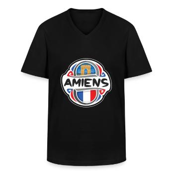 Amiens France Flag Badge Travel Souvenir Stamp - Men's V-Neck T-Shirt - black - Front - AI Model Male 178 dark (178cm)