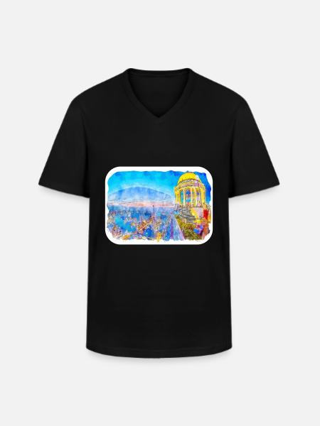 Bangkok Thailand Aquarell Skizze Zeichnung - Männer-T-Shirt mit V-Ausschnitt - Schwarz
