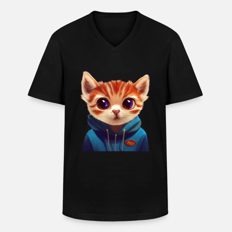 Chat avec pull - T-shirt col V Homme - noir