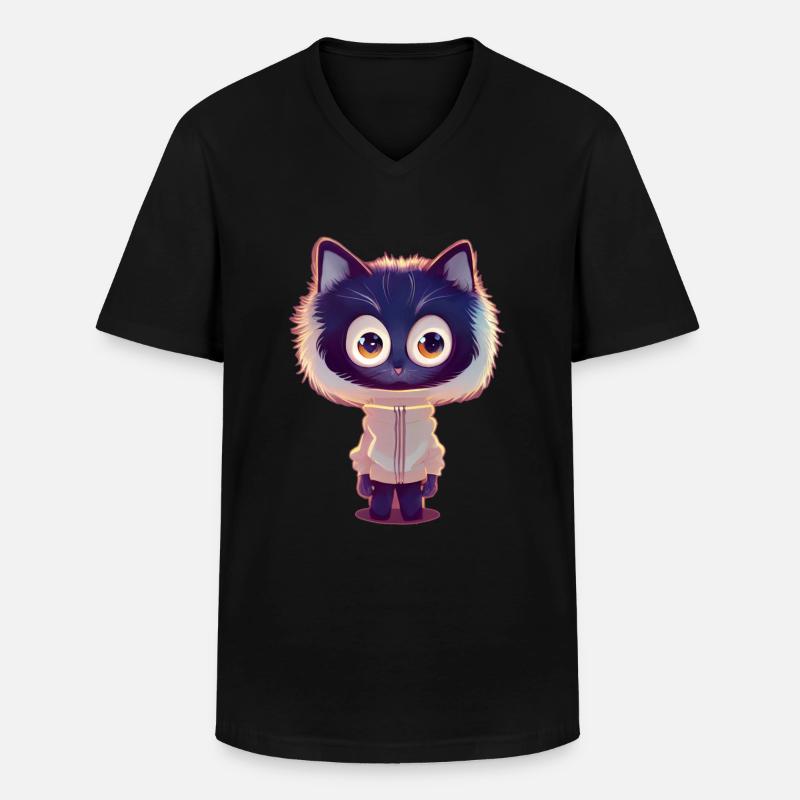 Fuchskatze mit Pullover - Männer-T-Shirt mit V-Ausschnitt - Schwarz