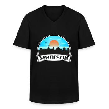 Madison Wisconsin Usa Skyline Vintage Sunset Trave - Männer-T-Shirt mit V-Ausschnitt - Schwarz - Vorne - AI Model Male 178 dark (178cm)