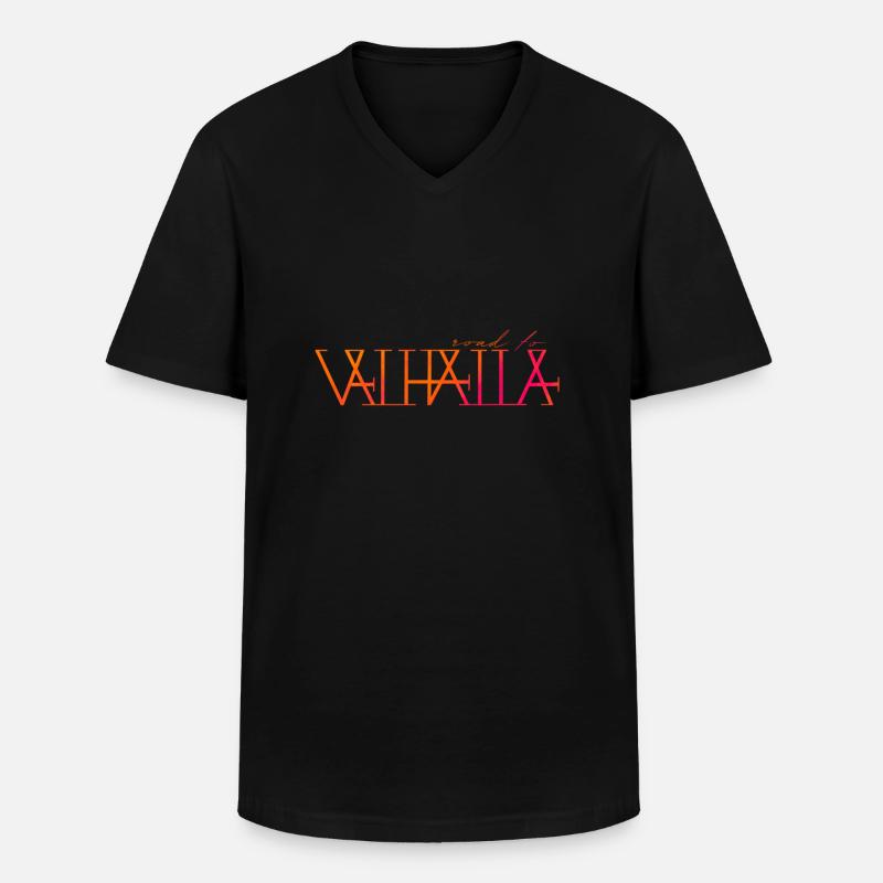 Road to Valhalla - Wikinger-Textlogo - Männer-T-Shirt mit V-Ausschnitt - Schwarz