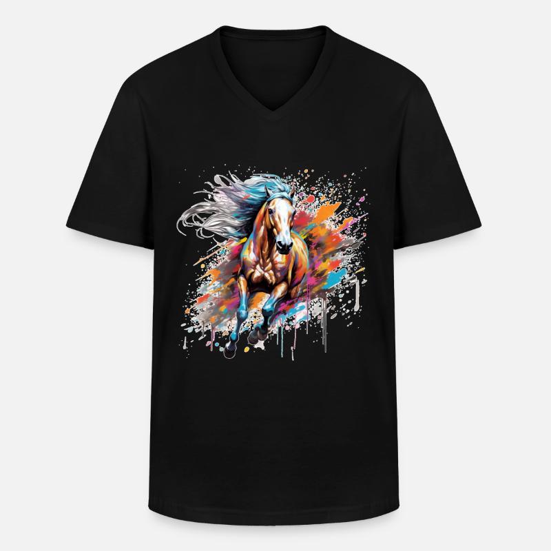 Pferd, Pferd - Männer-T-Shirt mit V-Ausschnitt - Schwarz