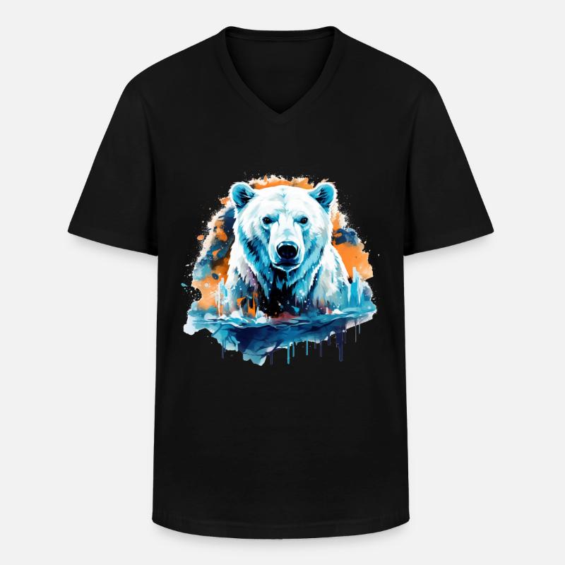 Eisbär - Männer-T-Shirt mit V-Ausschnitt - Schwarz