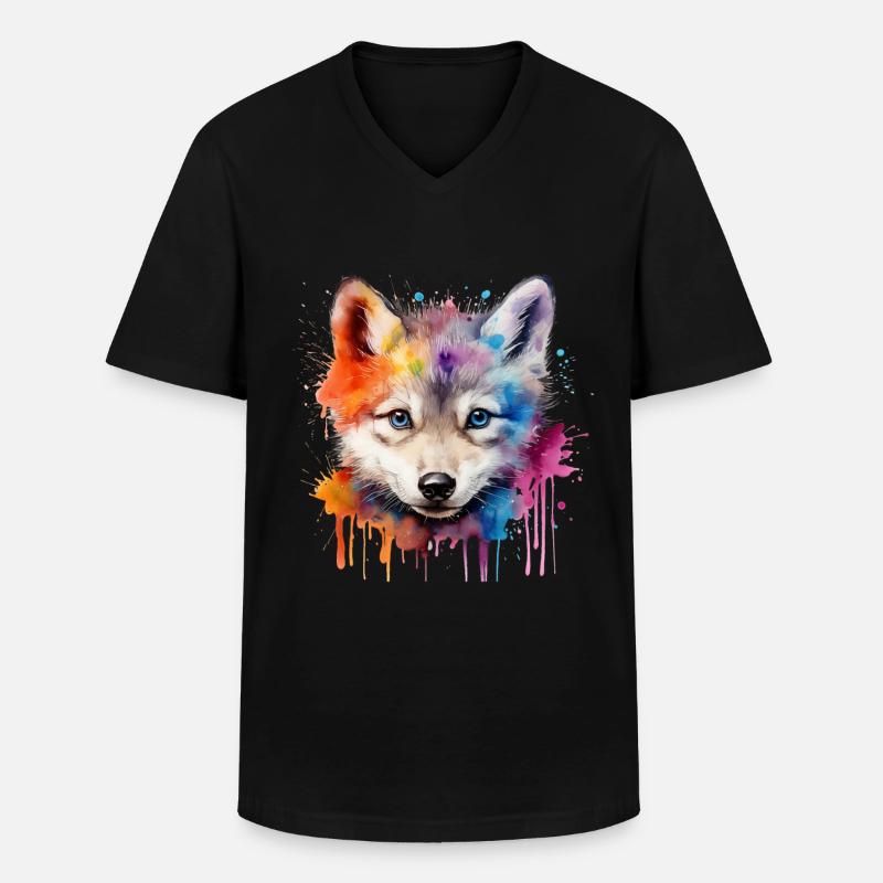 Wolf, grauer Wolf, Wolfsjunges - Männer-T-Shirt mit V-Ausschnitt - Schwarz